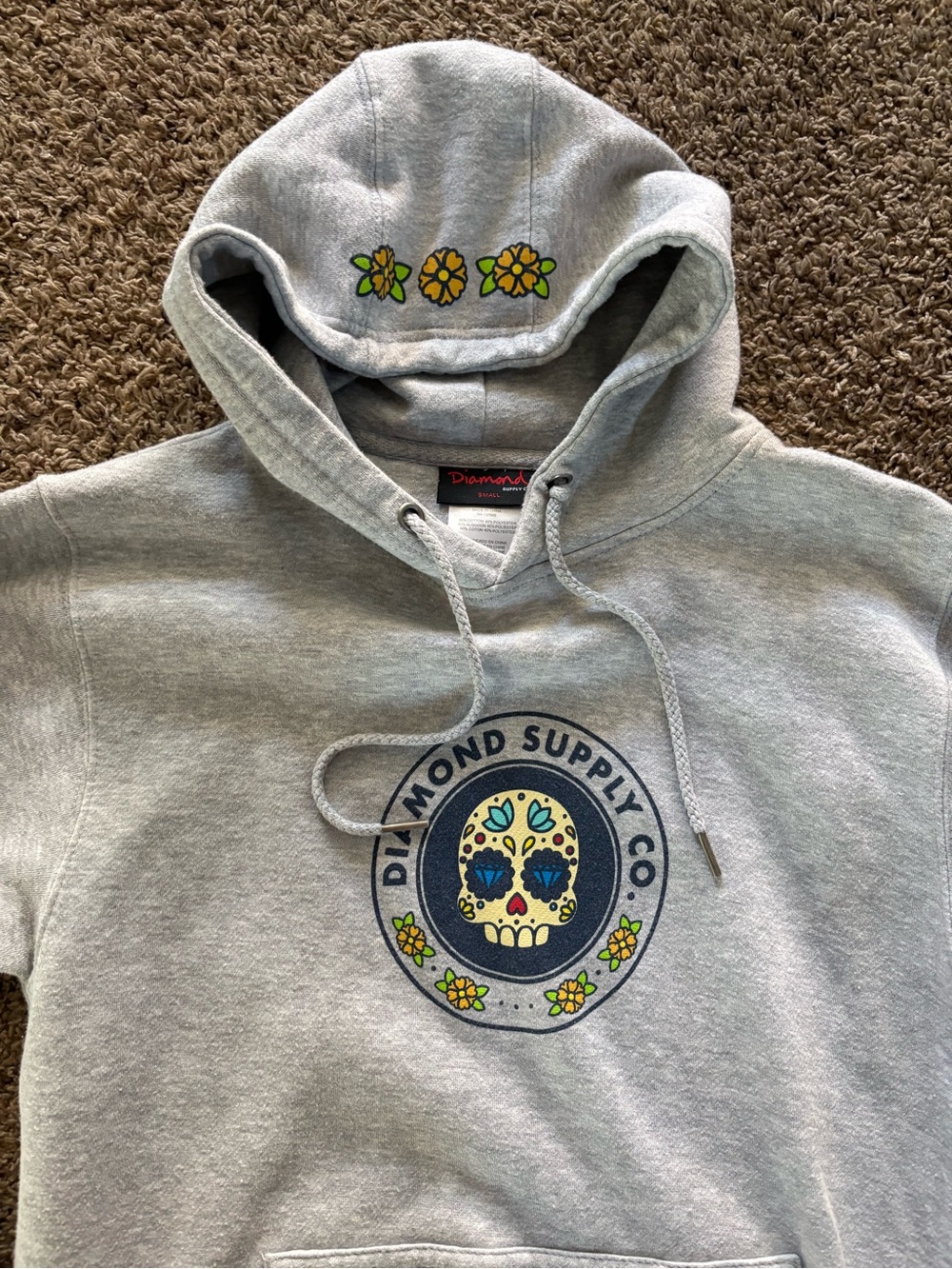 Diamond Supply Co. Gray Crewneck Hoodie with Sugar Skull Graphic
